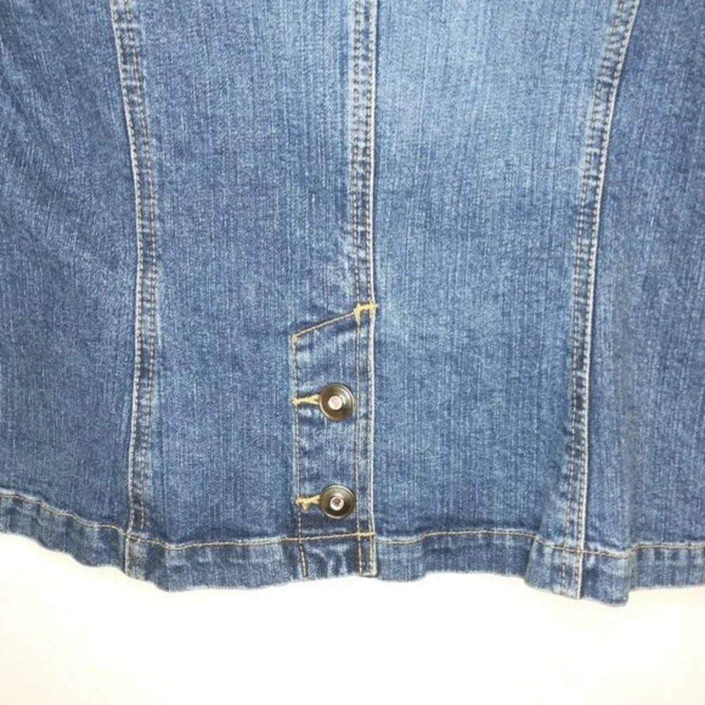 Style & Co Denim Jean Blazer Jacket with Bling Rhinestone Buttons Size S Stretch